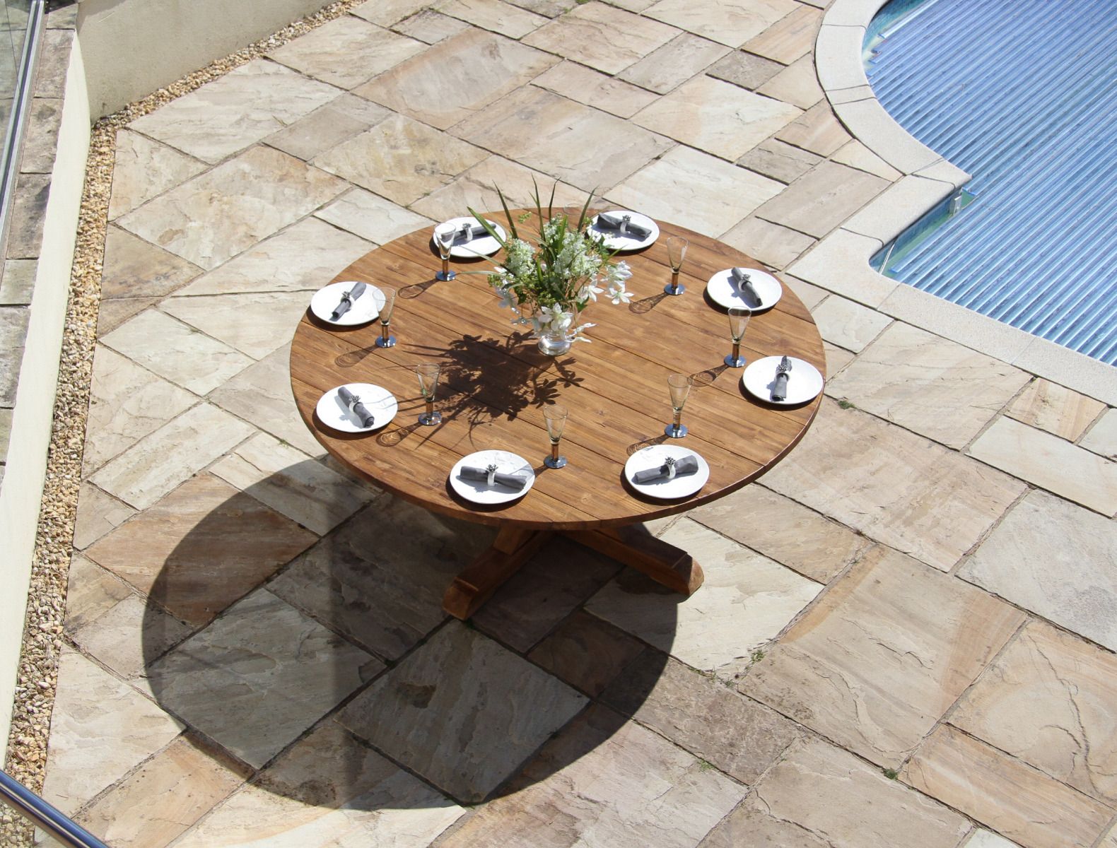 1.8m Reclaimed Teak Outdoor Open Slatted Dartmouth Table with 8 Scandi