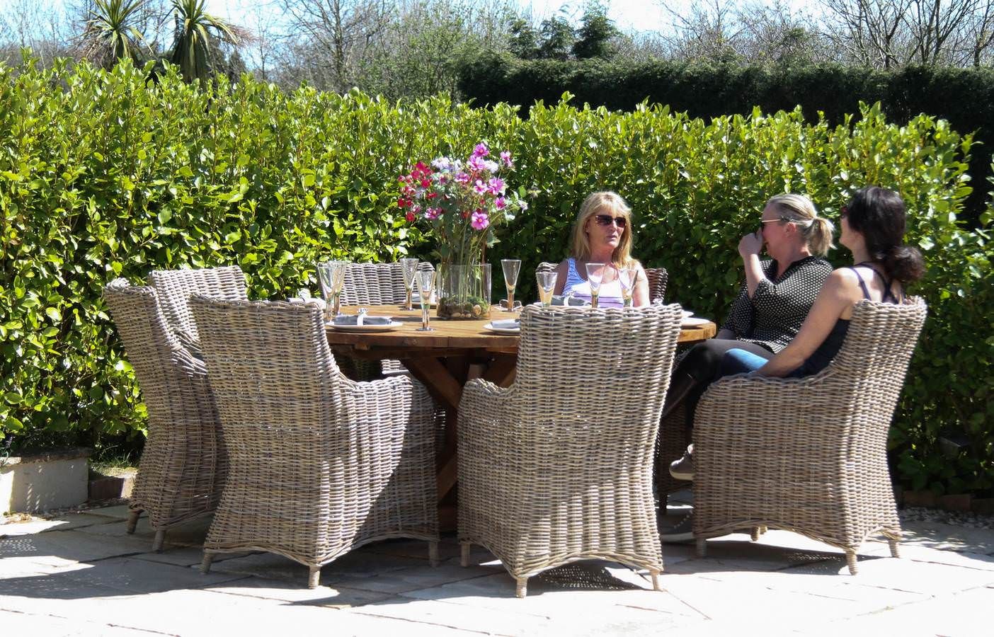 1.8m Reclaimed Teak Outdoor Open Slatted Dartmouth Table with 8 Donna