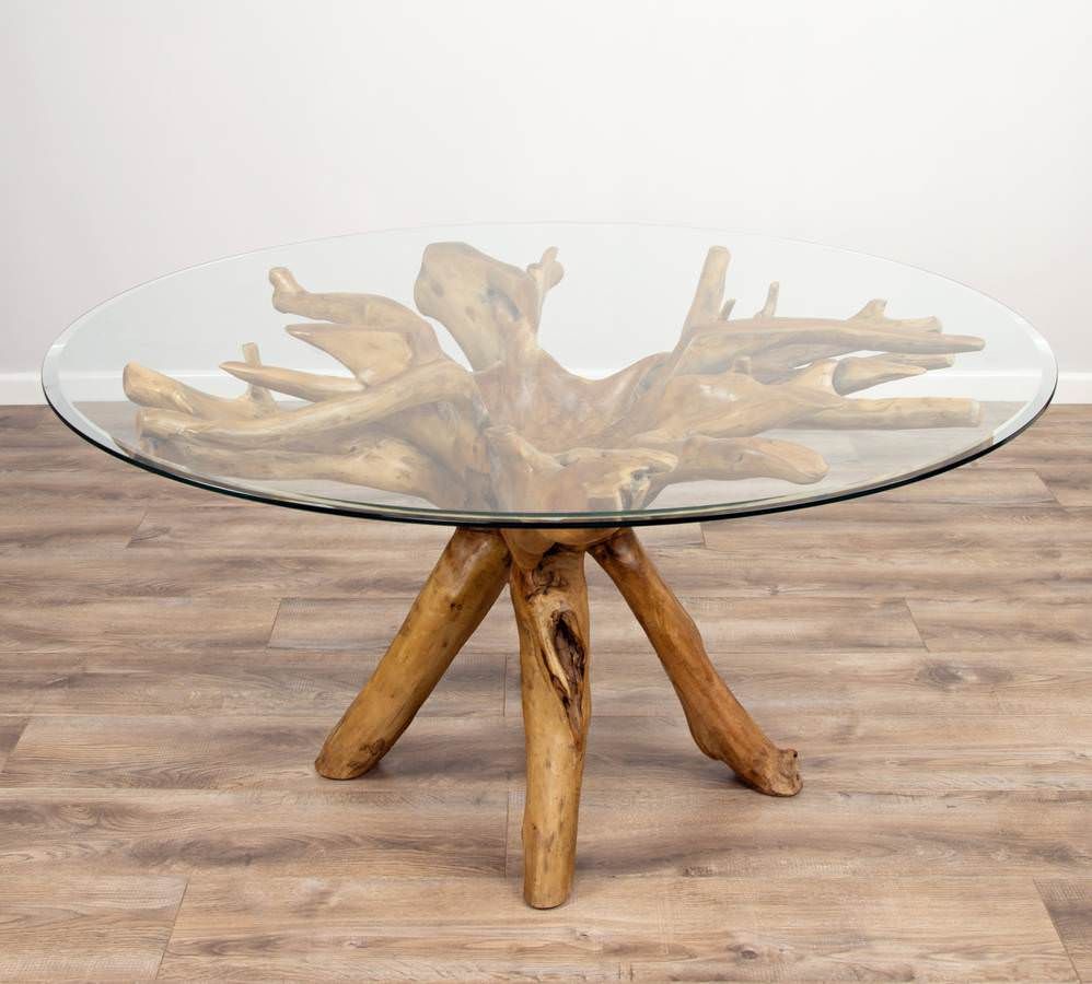 1.5m Reclaimed Teak Root Circular Dining Table with 6 Latifa Chairs