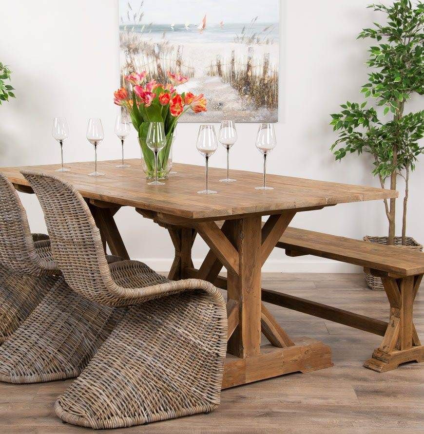 2m Reclaimed Teak Dinklik Dining Table with 1 Backless Bench & 3