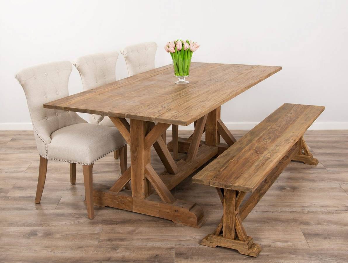 2m Reclaimed Teak Dinklik Dining Table with 1 Backless Bench & 3