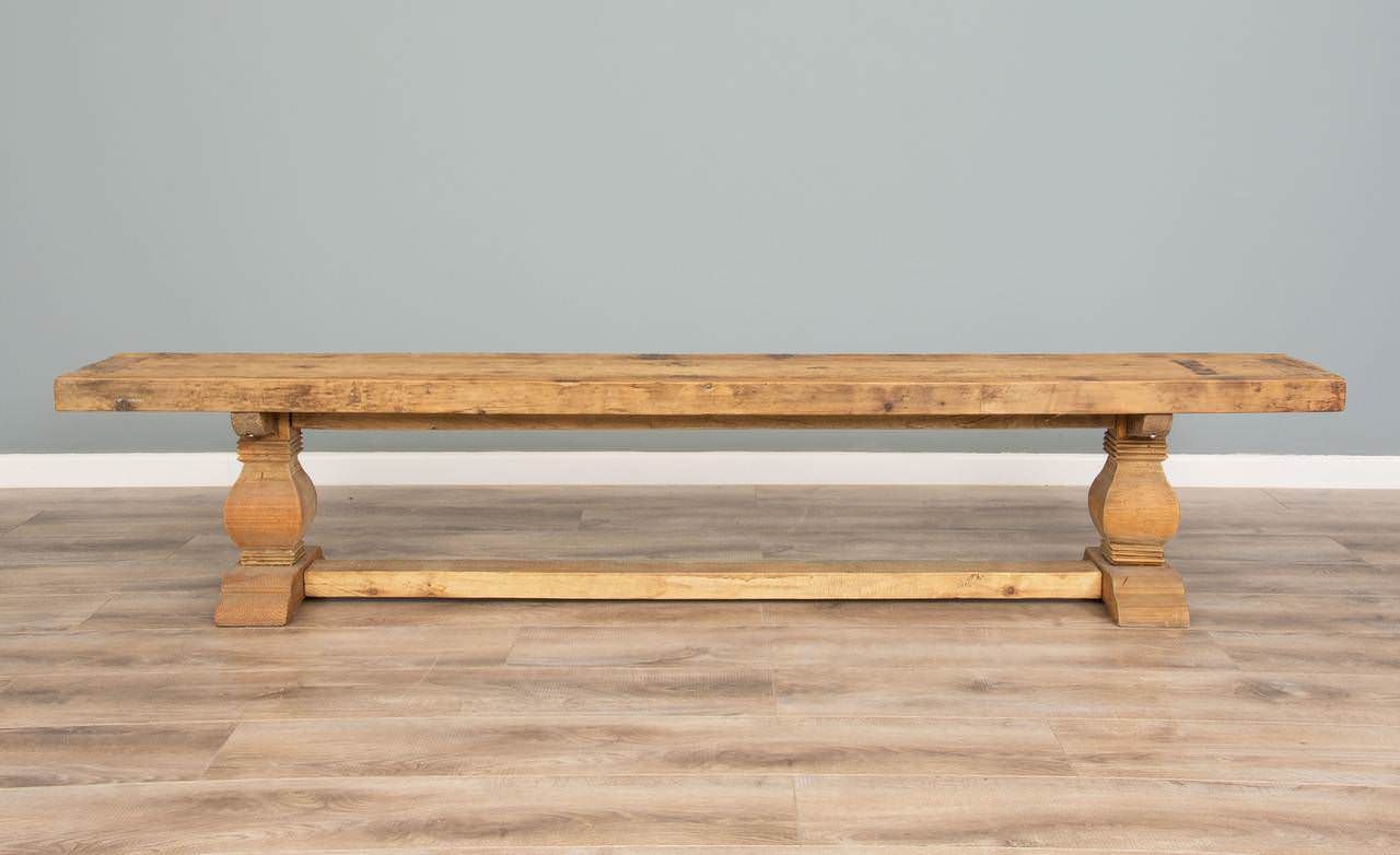 Reclaimed Elm Pedestal Dining Bench 232cm Sustainable Furniture