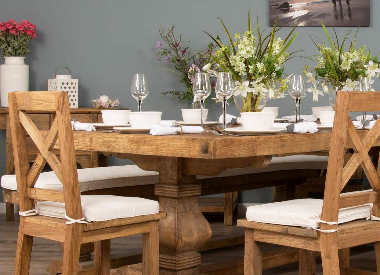 2.4m Reclaimed Elm Pedestal Table Extra Wide Sustainable Furniture