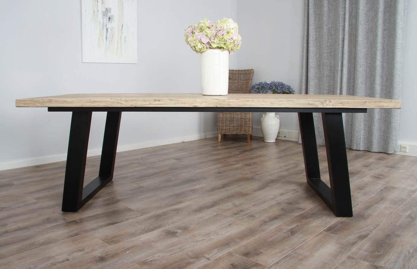 2.4m Reclaimed Pine Industrial Chic Table Black Legs Sustainable
