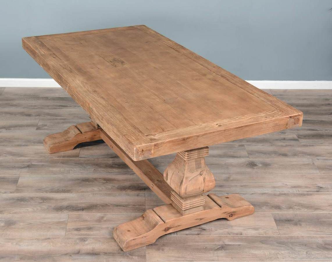 2m Reclaimed Elm Pedestal Dining Table with 8 Elm Crossback Chairs