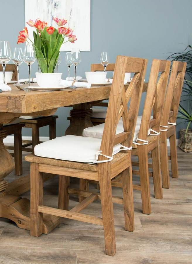 2m Reclaimed Elm Pedestal Dining Table with 8 Elm Crossback Chairs