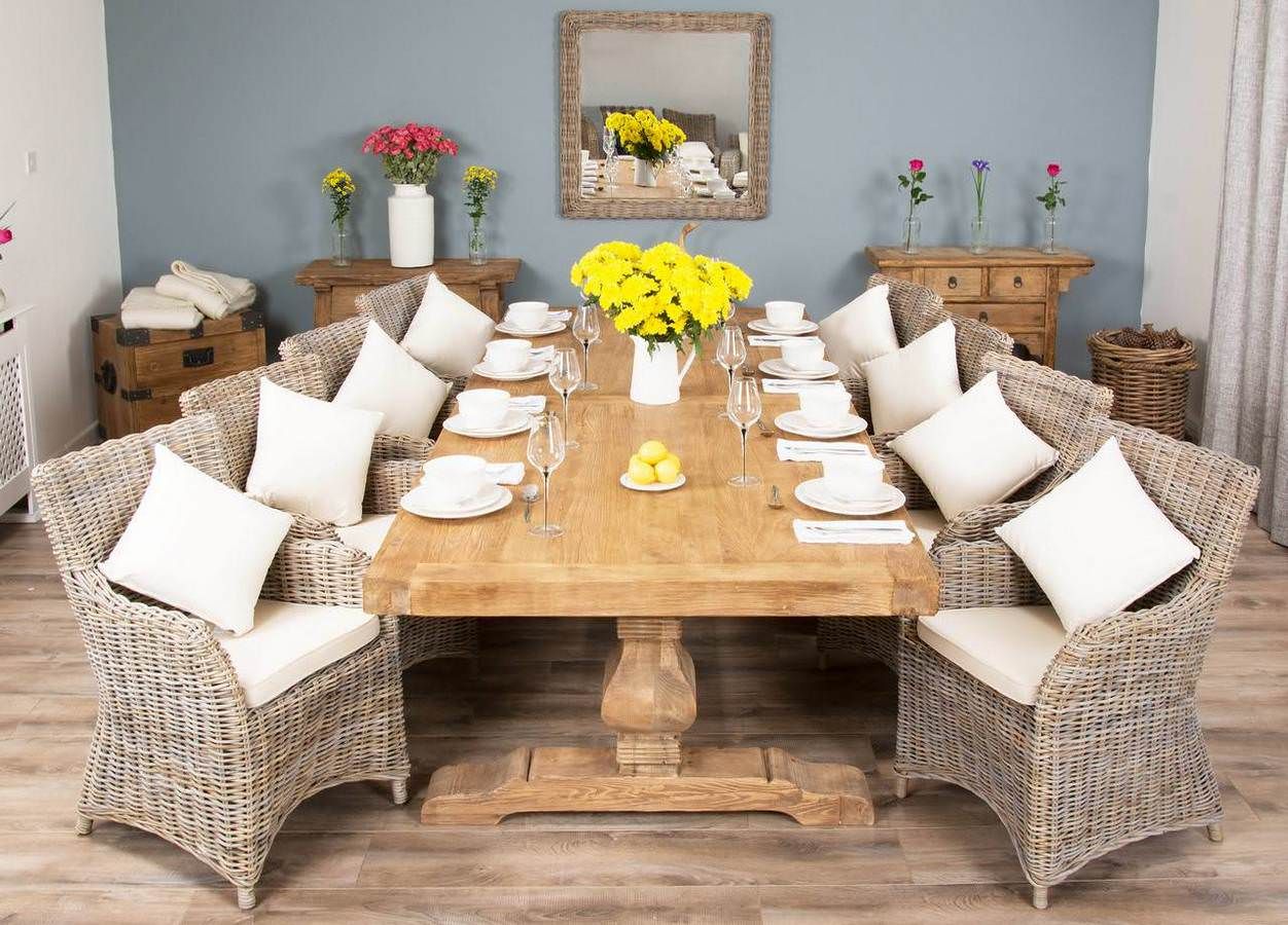 Status Make an effort Persistent 3m Reclaimed Elm Pedestal Dining Table with 8 Donna Chairs - Sustainable  Furniture