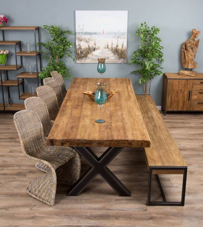 3m Reclaimed Teak Urban Fusion Cross, Teak Wood Dining Room Furniture Uk