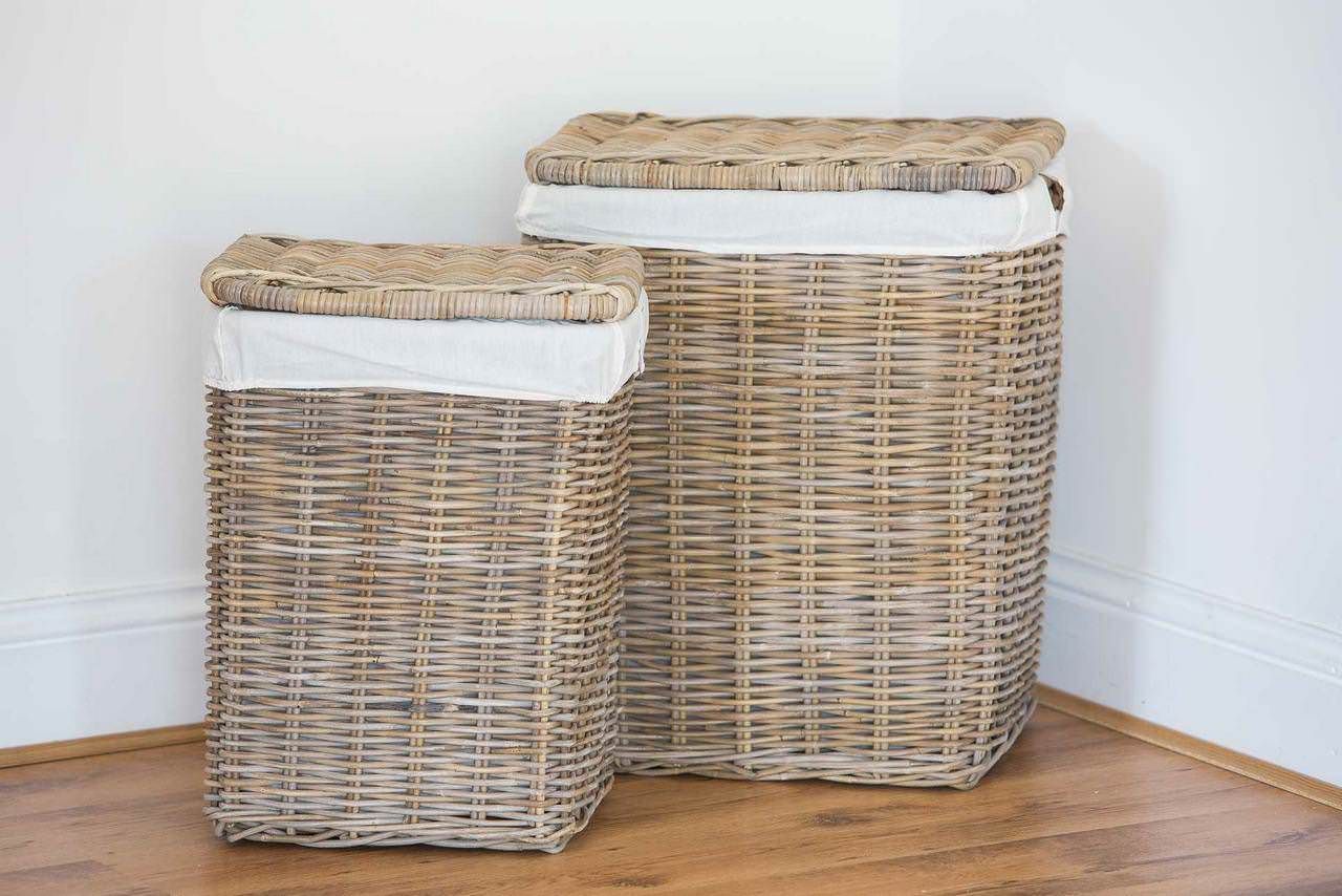 Natural Wicker Laundry Basket Pair Sustainable Furniture