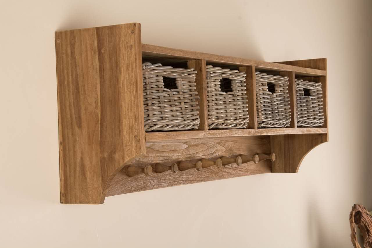 Reclaimed Teak Coat Hook Storage Unit Four Basket Sustainable Furniture