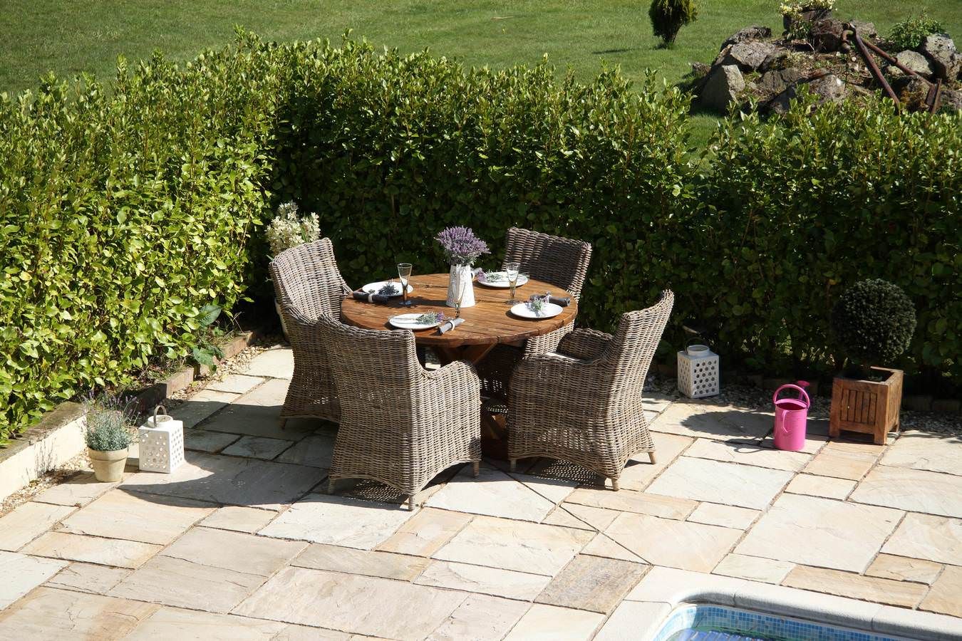 1.2m Reclaimed Teak Outdoor Open Slatted Dartmouth Table with 4 Donna