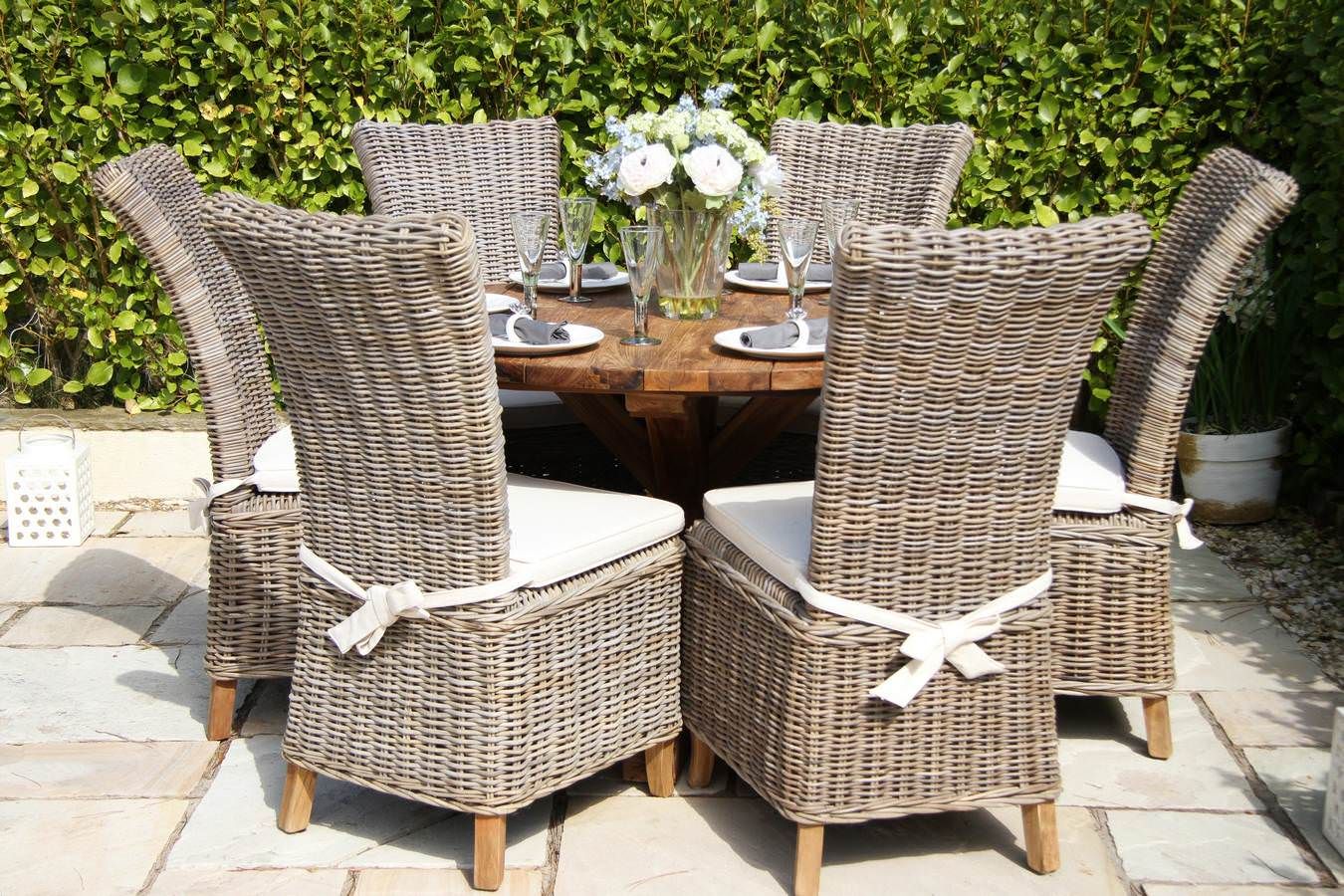 1.2m Reclaimed Teak Outdoor Open Slatted Dartmouth Table with 6 Latifa