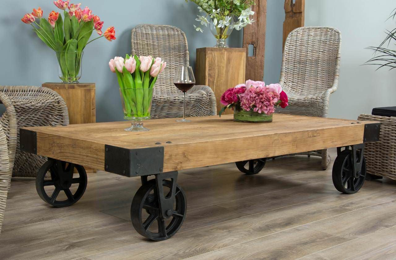 Reclaimed Elm Wheeled Coffee Table Sustainable Furniture