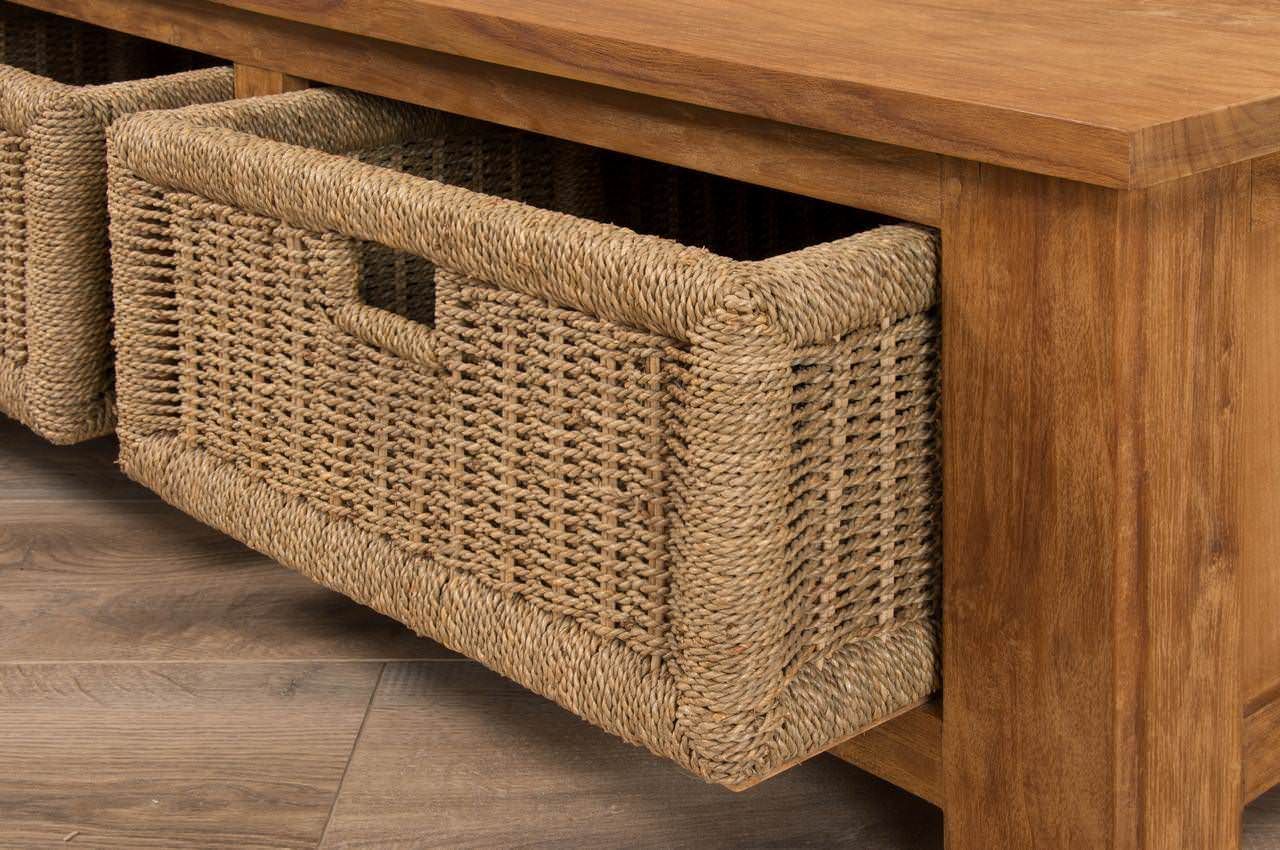 Reclaimed Teak Coffee Table with Seagrass Draws Sustainable Furniture