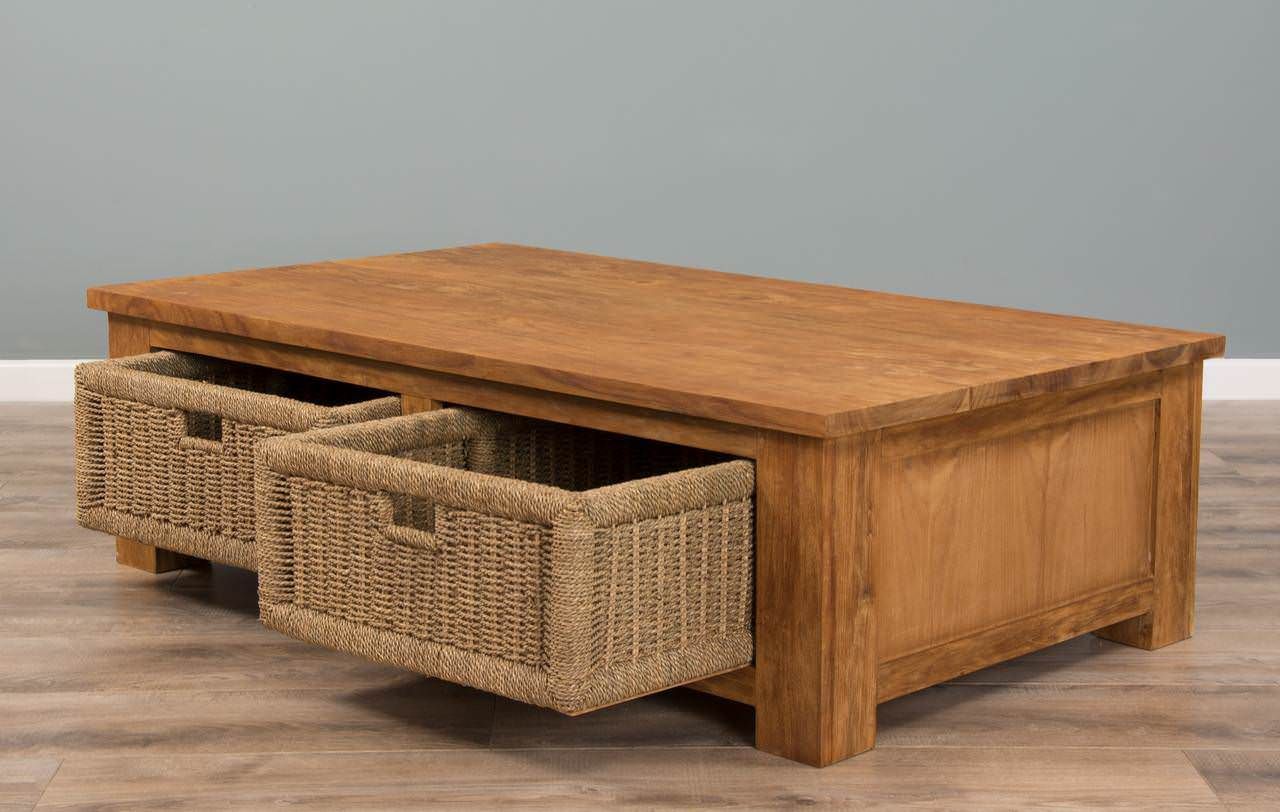 Reclaimed Teak Coffee Table with Seagrass Draws Sustainable Furniture