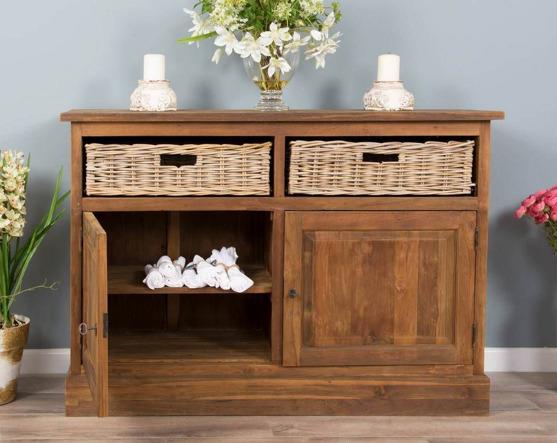 Reclaimed Teak Dresser with Natural Wicker Drawers Sustainable Furniture