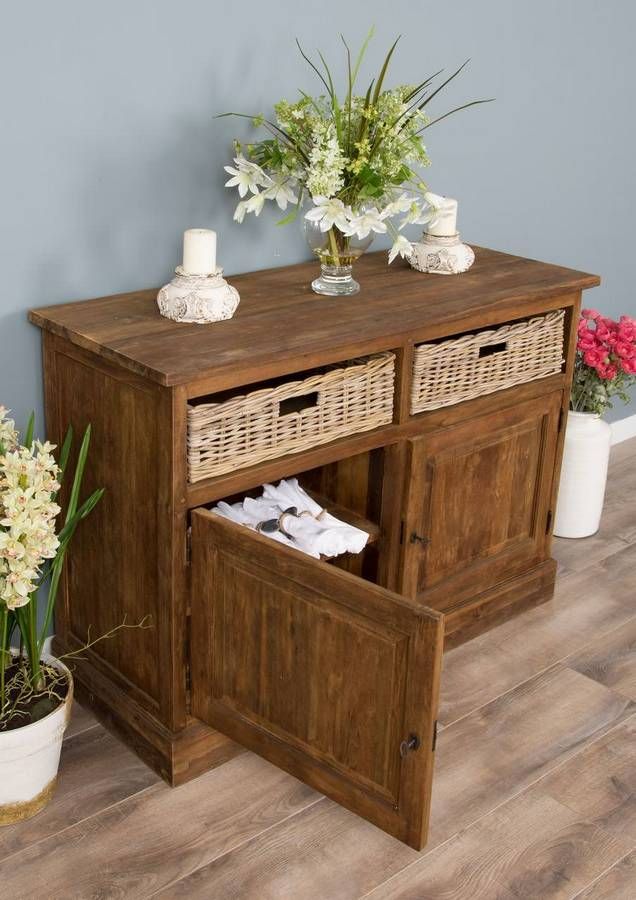 Reclaimed Teak Dresser with Natural Wicker Drawers Sustainable Furniture