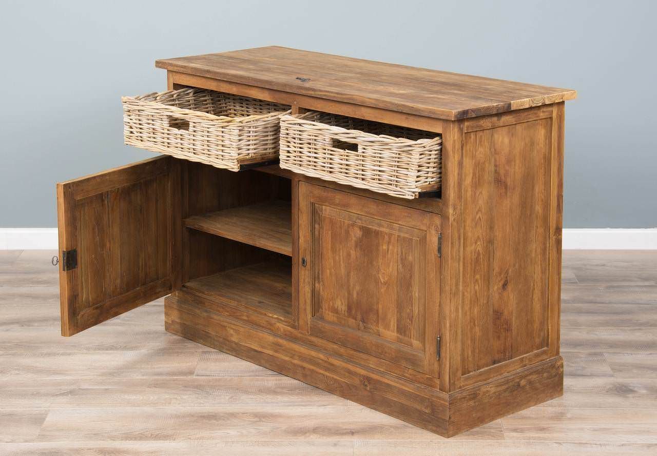 Reclaimed Teak Dresser with Natural Wicker Drawers Sustainable Furniture