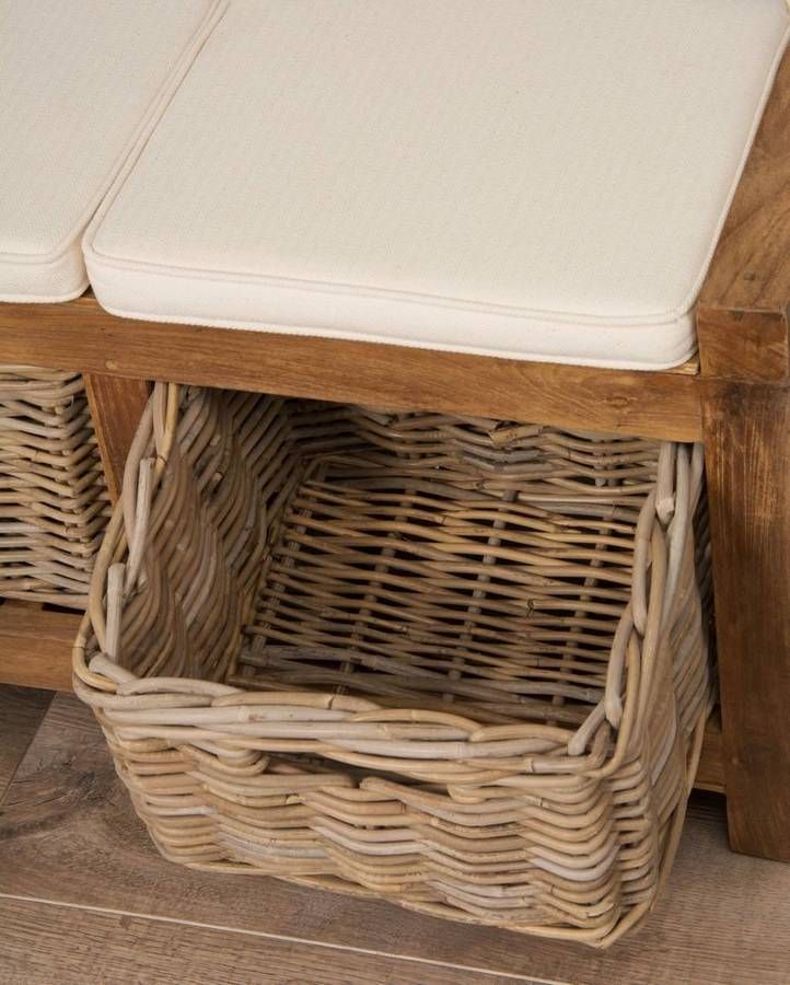 Reclaimed Teak Hall Seat plus 2 Kubu Grey Natural Wicker Drawers plus