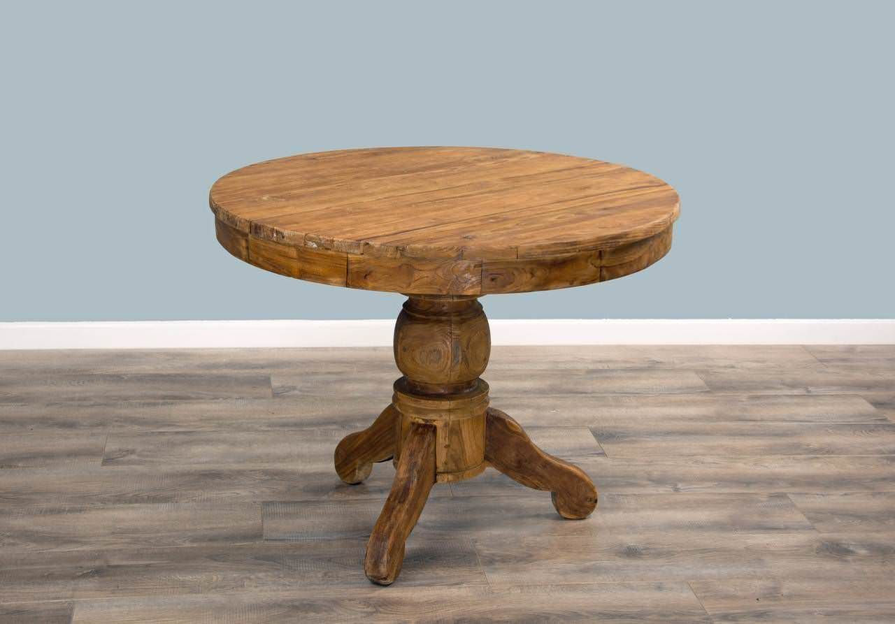 Reclaimed Teak Table 1m Circular Pedestal Sustainable Furniture