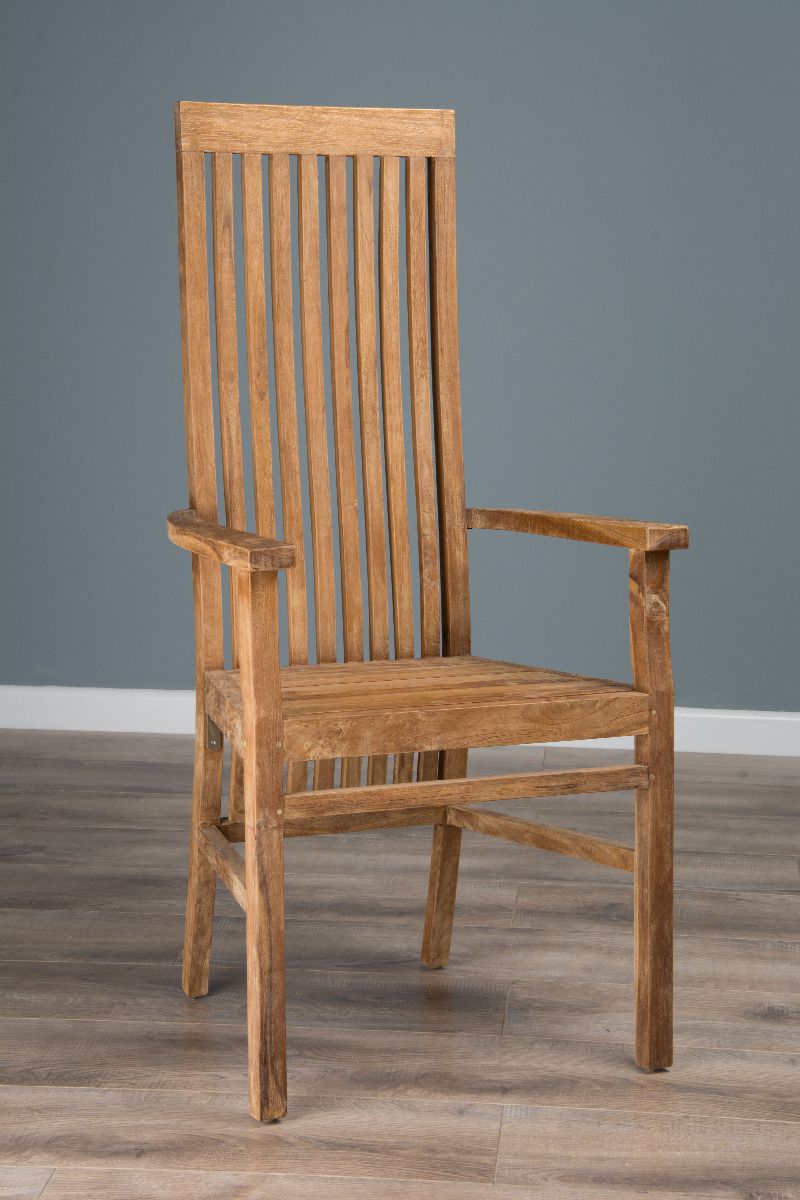 Reclaimed Teak Dining Table 1m Circular and 4 High Backed Teak Dining