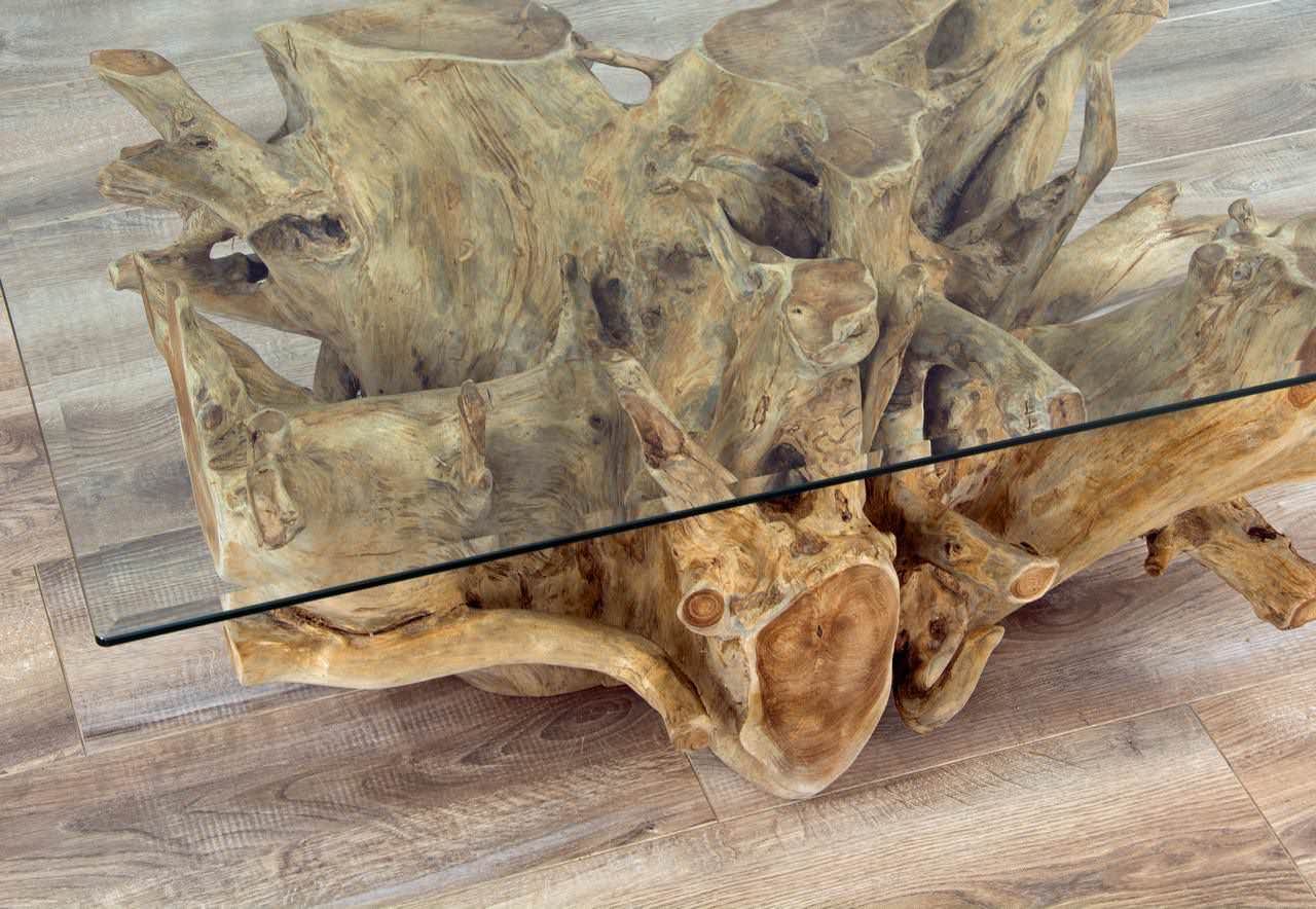 1.2m Reclaimed Teak Root Rectangular Coffee Table Sustainable Furniture
