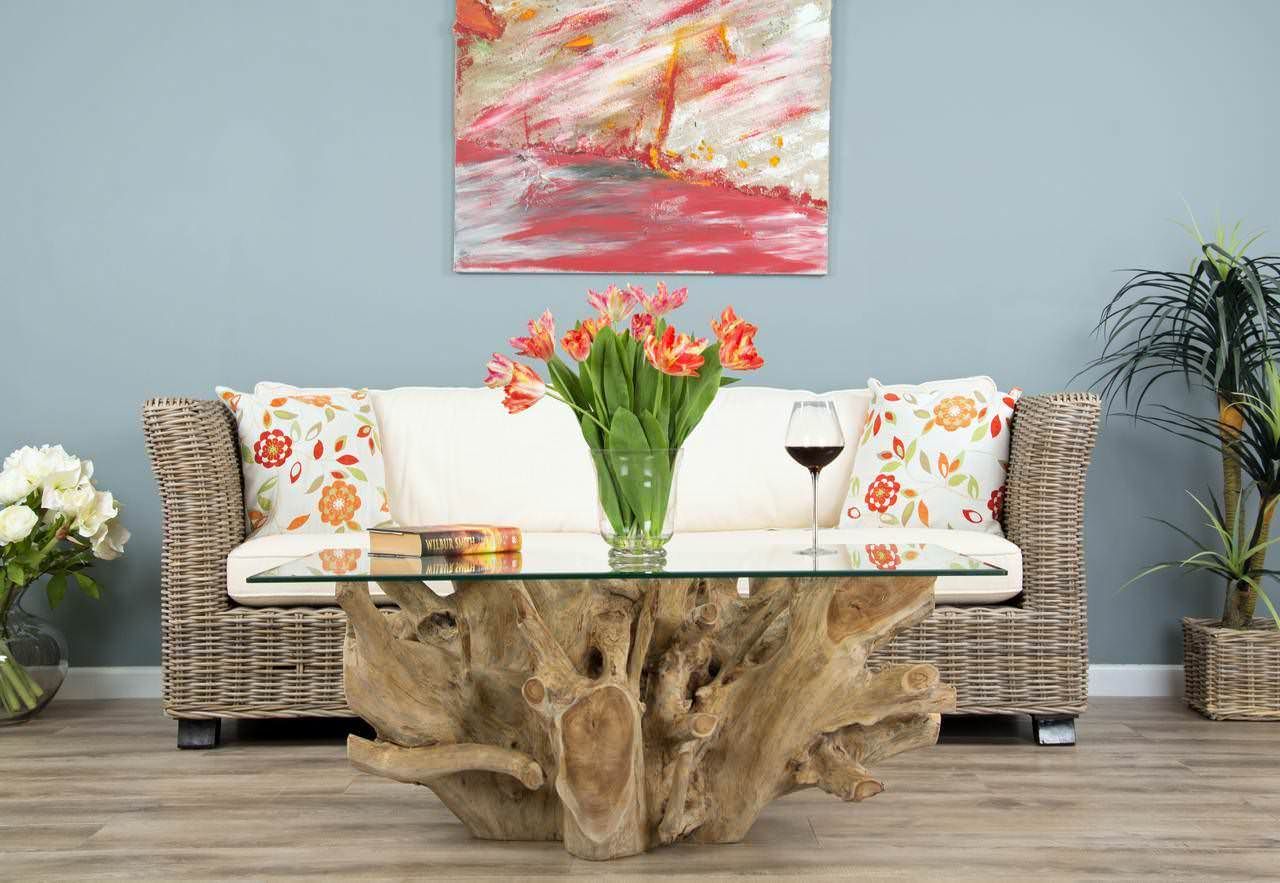 1.2m Reclaimed Teak Root Rectangular Coffee Table Sustainable Furniture