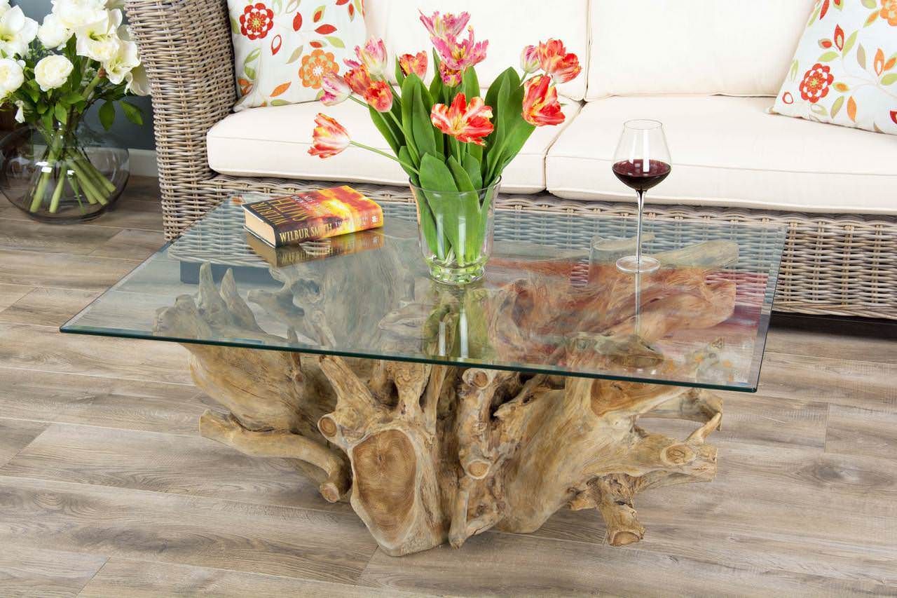 1.2m Reclaimed Teak Root Rectangular Coffee Table Sustainable Furniture