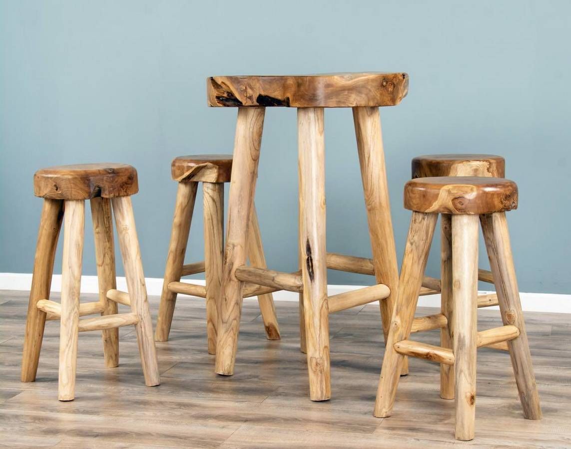Alpine Chunky Teak Bar Table with 2 or 4 Stools Sustainable Furniture