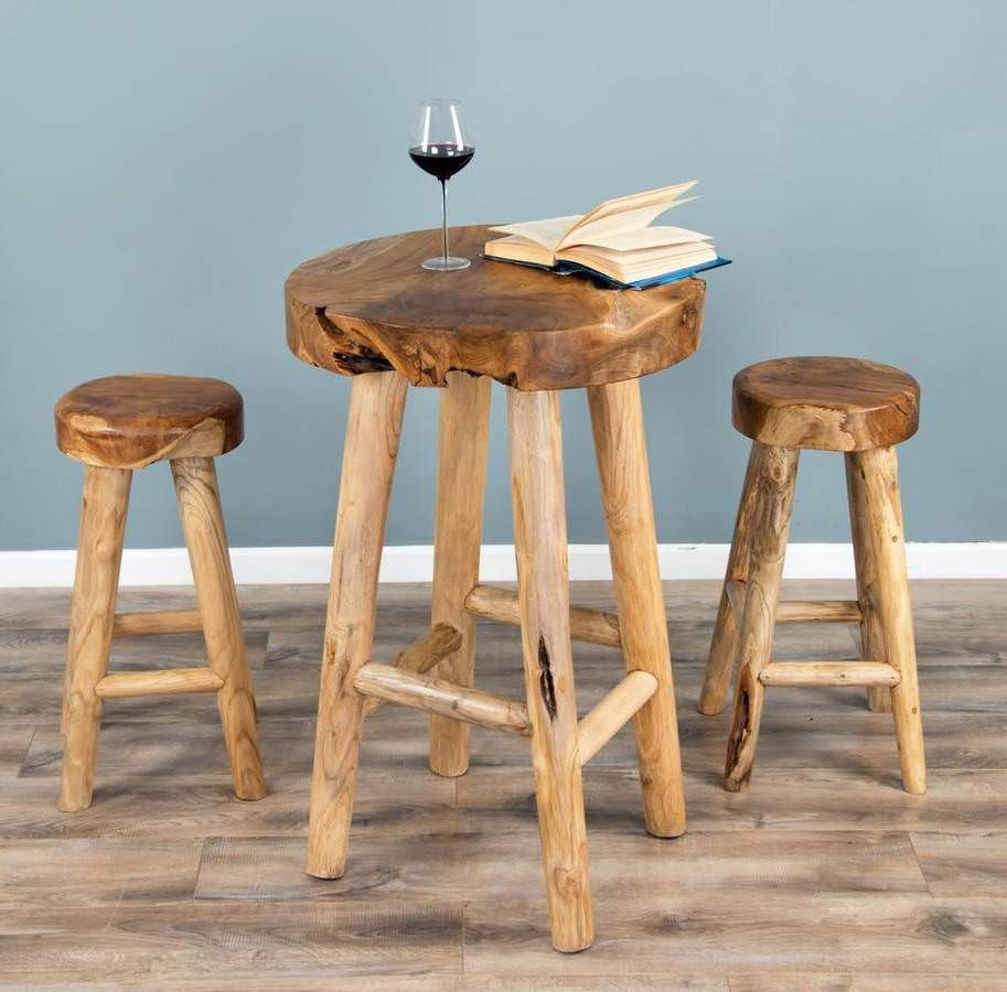 Alpine Chunky Teak Bar Table with 2 or 4 Stools Sustainable Furniture
