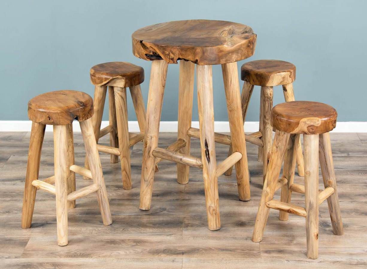 Alpine Chunky Teak Bar Table with 2 or 4 Stools Sustainable Furniture