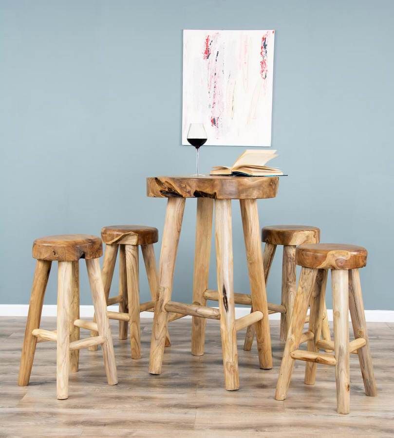 Alpine Chunky Teak Bar Table with 2 or 4 Stools Sustainable Furniture