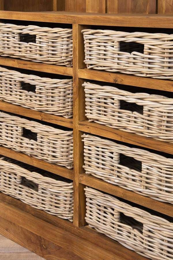 Reclaimed Teak Bookcase slightly rough finish with Kubu baskets
