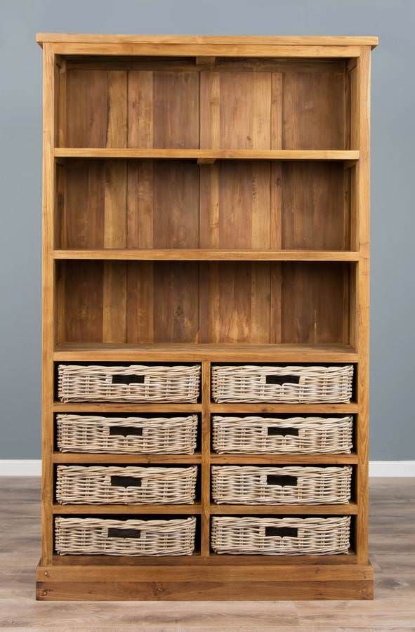 Reclaimed Teak Bookcase slightly rough finish with Kubu baskets