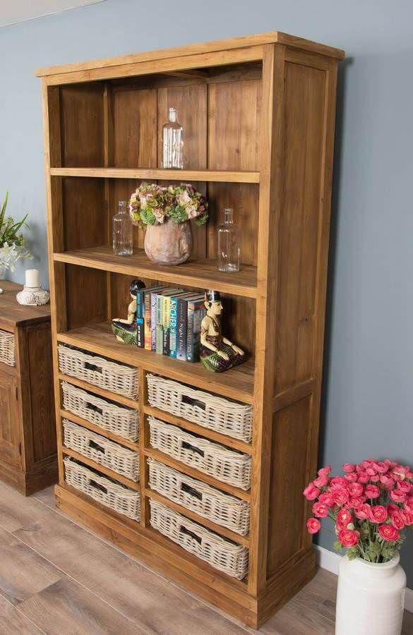 Reclaimed Teak Bookcase slightly rough finish with Kubu baskets