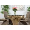 1.2m Reclaimed Teak Flute Root Circular Dining Table with 4 Stackable Zorro Chairs - 1