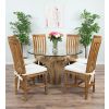 1.2m Reclaimed Teak Flute Root Circular Dining Table with 4 Santos Dining Chairs  - 11