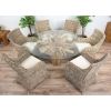 1.5m Reclaimed Teak Flute Root Circular Dining Table with 6 Donna Armchairs - 3