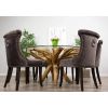 1.5m Reclaimed Teak Root Circular Dining Table with 6 Velveteen Ring Back Dining Chairs - 5