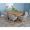 1.8m Reclaimed Teak Oval Pedestal Dining Table with 6 Scandi Armchairs  - 4