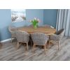 1.8m Reclaimed Teak Oval Pedestal Dining Table with 6 Scandi Armchairs  - 5