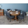 1.8m Reclaimed Teak Oval Pedestal Dining Table with 6 Windsor Ring Back Chairs  - 0