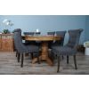 1.8m Reclaimed Teak Oval Pedestal Dining Table with 6 Windsor Ring Back Chairs  - 2