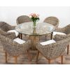1.2m Reclaimed Teak Flute Root Circular Dining Table with 4 Scandi Armchairs - 10