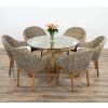 1.2m Reclaimed Teak Flute Root Circular Dining Table with 4 Scandi Armchairs - 11