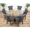 1.5m Reclaimed Teak Root Circular Dining Table with 6 Dove Grey Windsor Ring Back Dining Chairs - 0