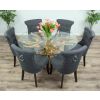 1.5m Reclaimed Teak Root Circular Dining Table with 6 Dove Grey Windsor Ring Back Dining Chairs - 1