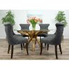 1.5m Reclaimed Teak Root Circular Dining Table with 6 Dove Grey Windsor Ring Back Dining Chairs - 3