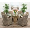 1.5m Reclaimed Teak Flute Root Circular Dining Table with 6 Donna Armchairs - 0