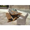 2m Reclaimed Teak Outdoor Open Slatted Cross Leg Table with 2 Backless Benches & 2 Donna Armchairs - 0
